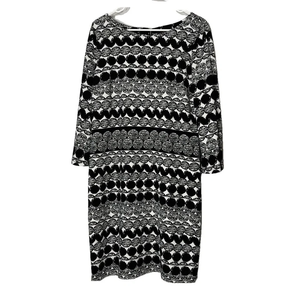 ILE New York Long Sleeve Shift Dress, Size 12, Black & Winter White - Picture 1 of 10